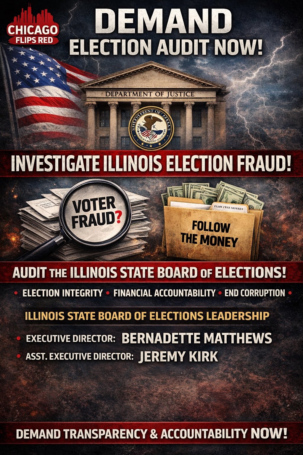 Chicago Flips Red is calling on the U.S. Department of Justice to investigate elections in Illinois.